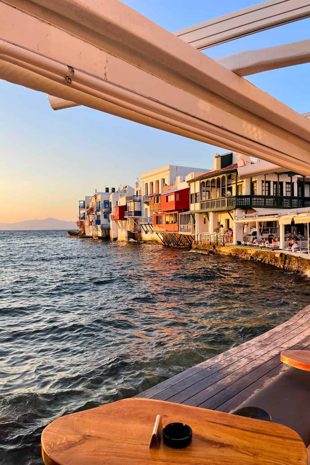 The ocean right up against the resturants in Little Venice Mykonos